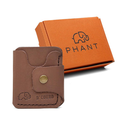 Porta Cartão com Botão Tabaco em couro legítimo PHANT
